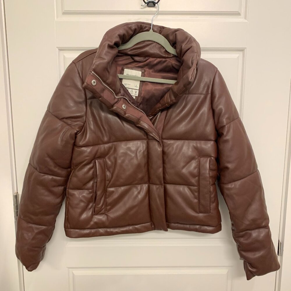 Abercrombie Brown Faux Leather Puffer